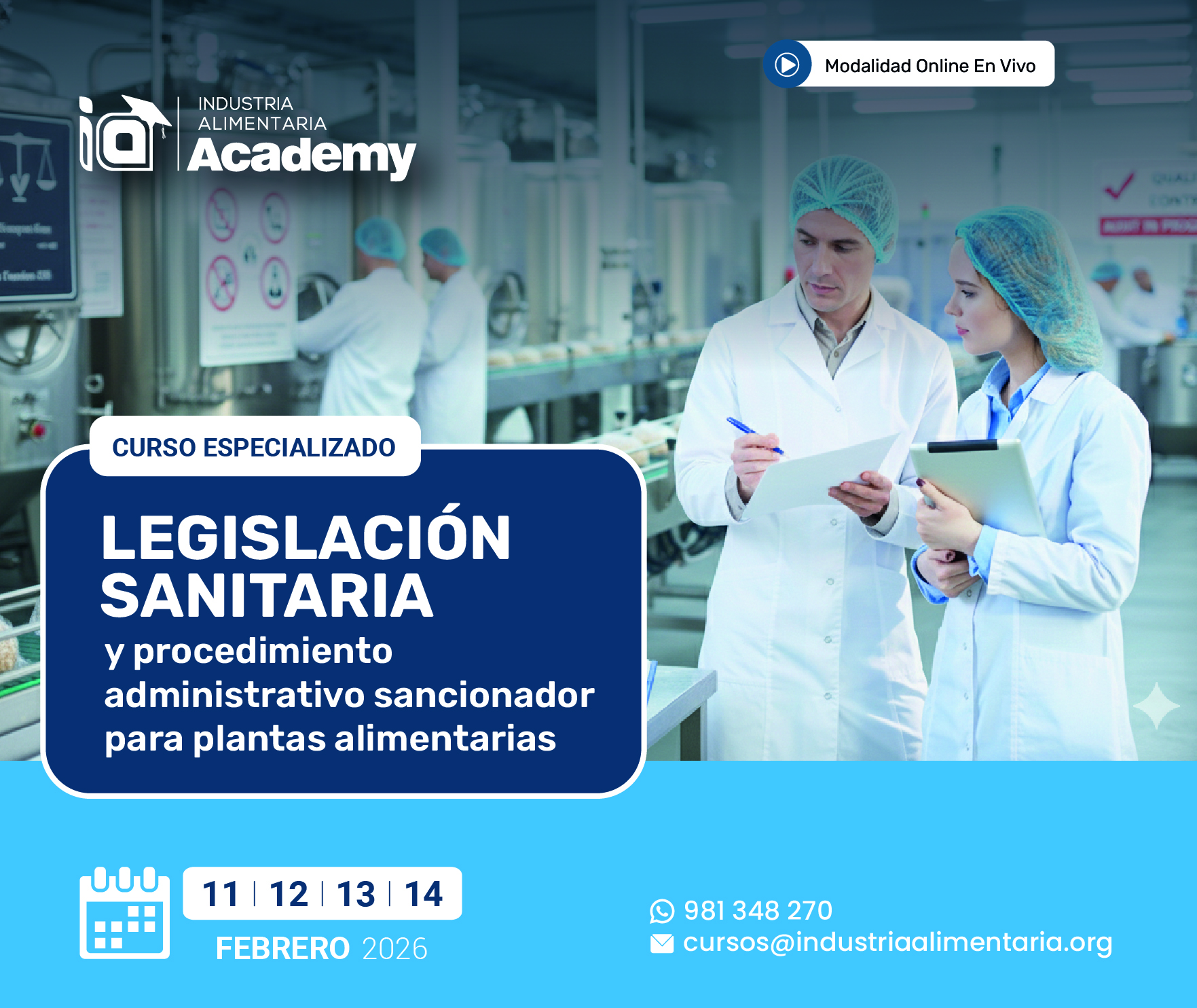 CURSO ESPECIALIZADO: LEGISLACIÓN SANITARIA Y PROCEDIMIENTO ADMINISTRATIVO SANCIONADOR PARA PLANTAS ALIMENTARIAS